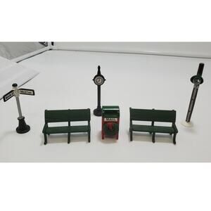 Lot of 6 Vintage Dept 56 Snow Village Accessories (Mail Box, Park Benchs, Etc)